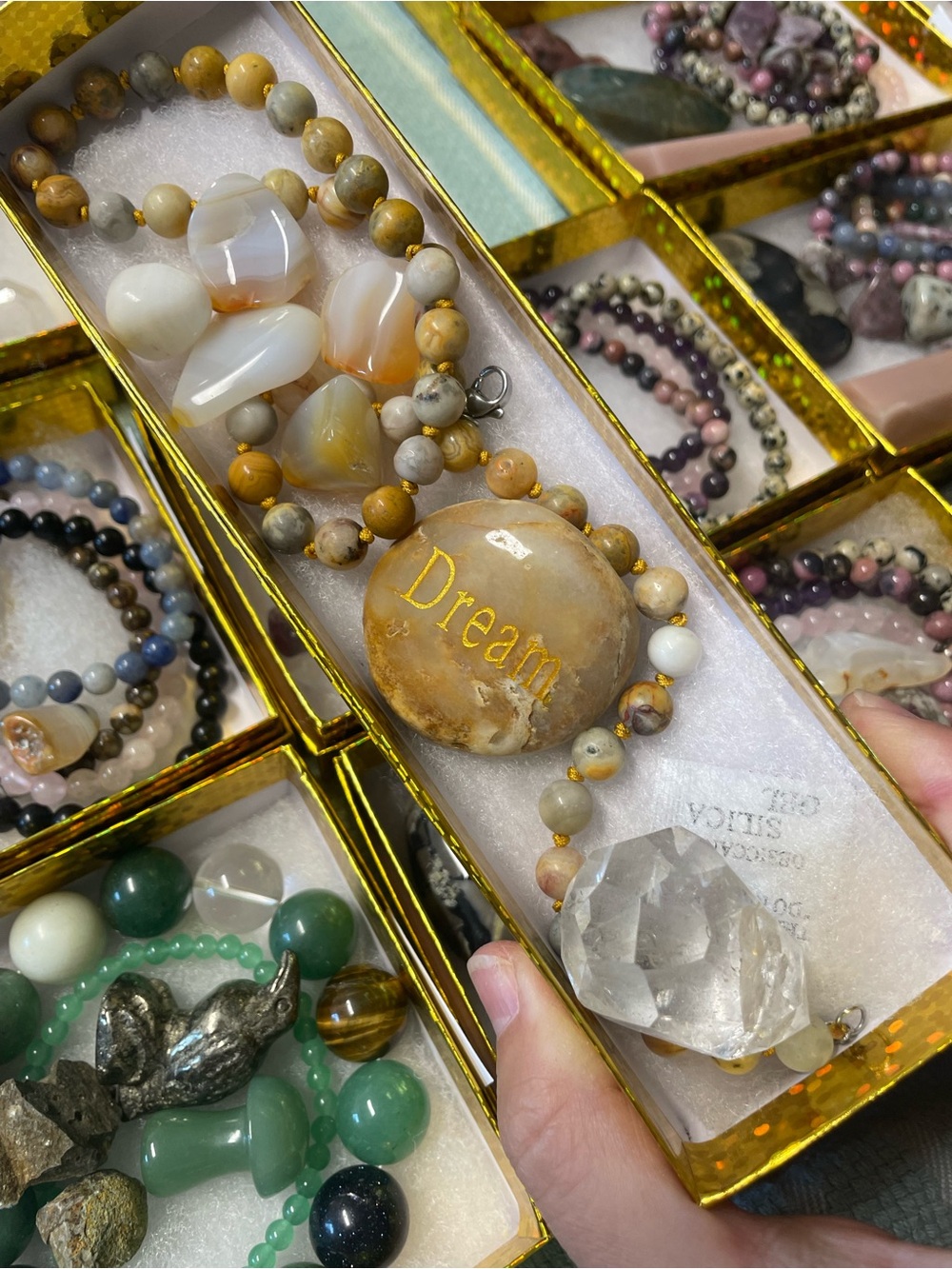 crazy lace agate beaded necklace gift box with crystals